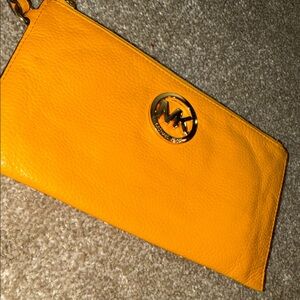 Michael Kors Mustard Wristlet with Gold Logo